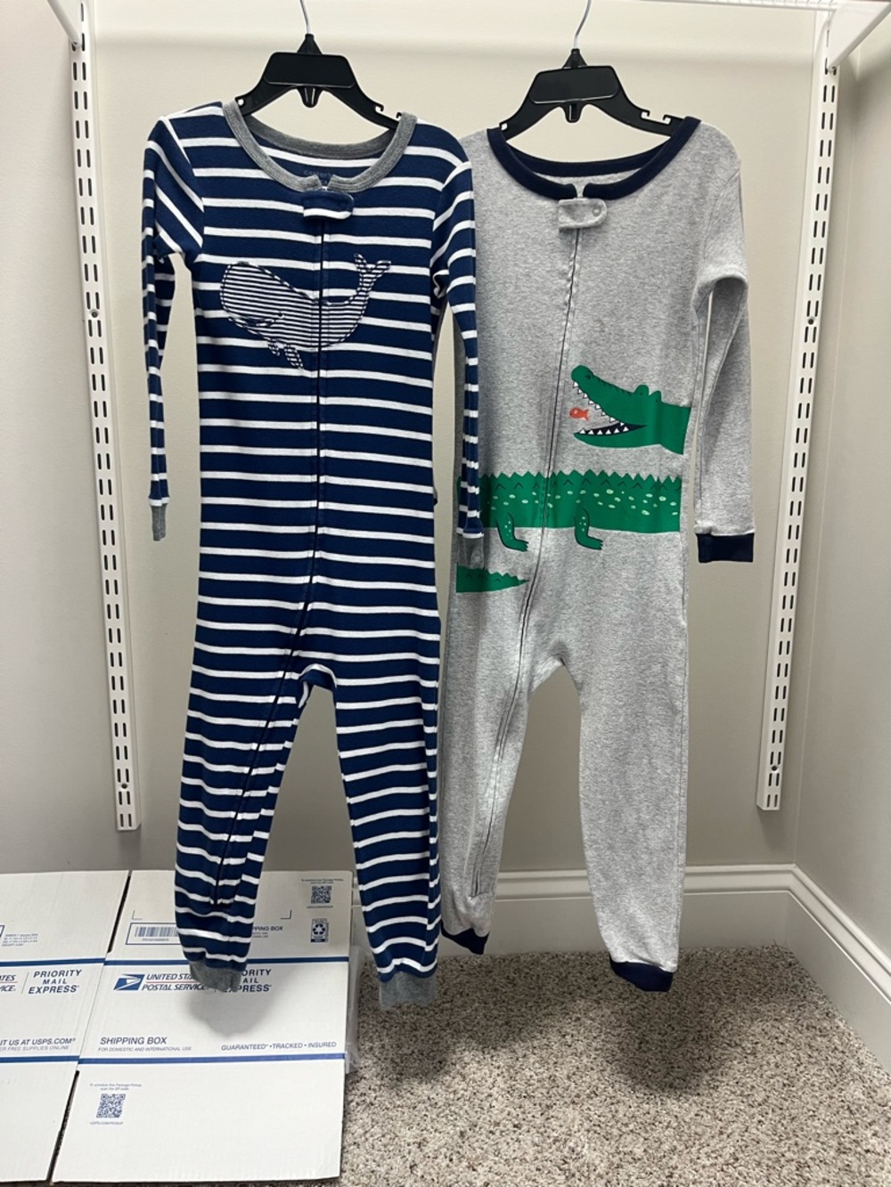2 Carter’s Pajama Footless Onesie’s—Whale and Crocodile Themes